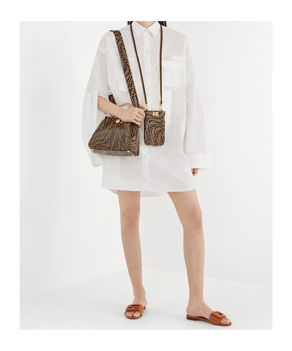 Fendi Ff Tube Medallion Flat Sandals In Brown
