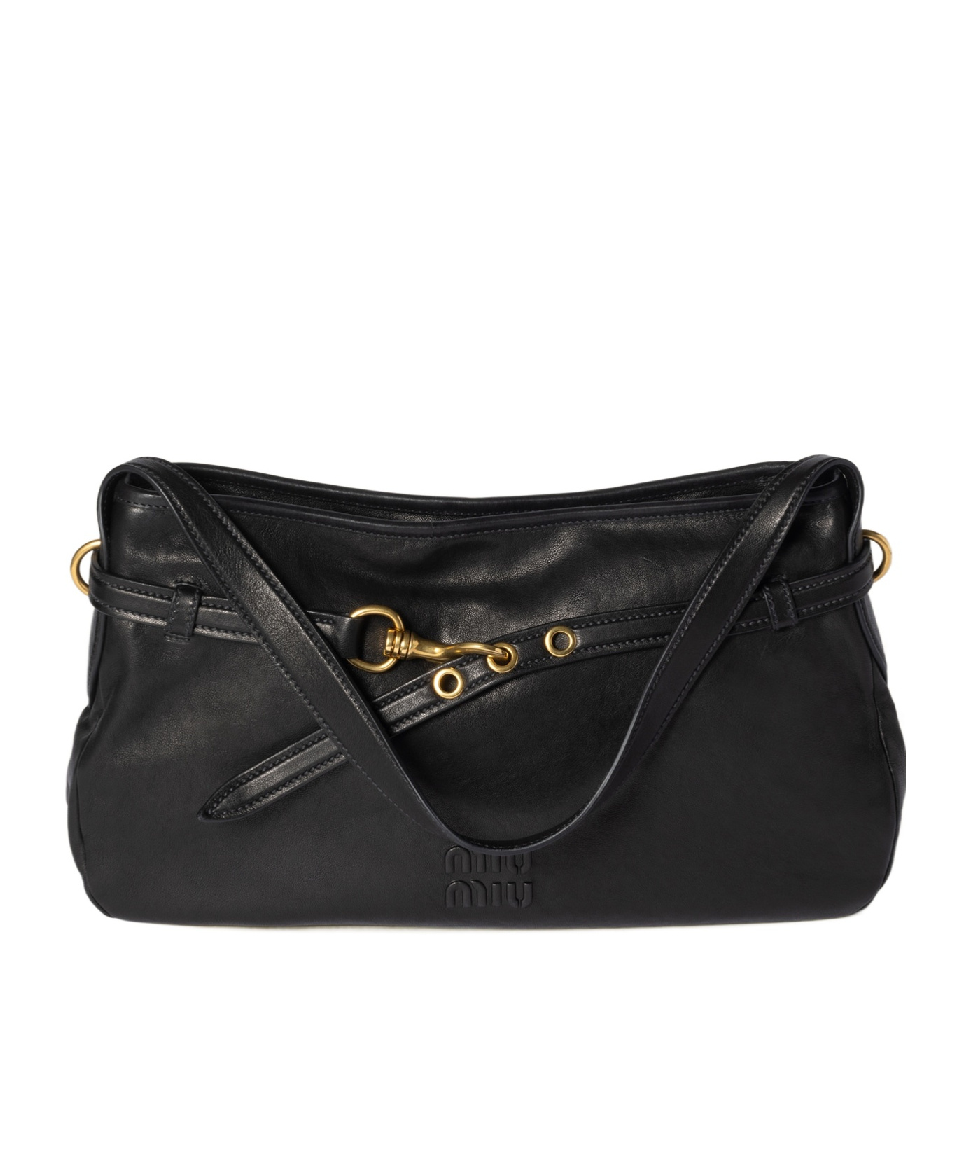 Miu Miu Aventure Leather Shoulder Bag In Black