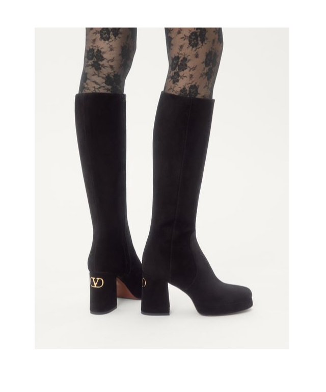 Valentino Garavani Fawcette Platform Boot In Crust Leather 90mm Woman Black 39.5 In Black
