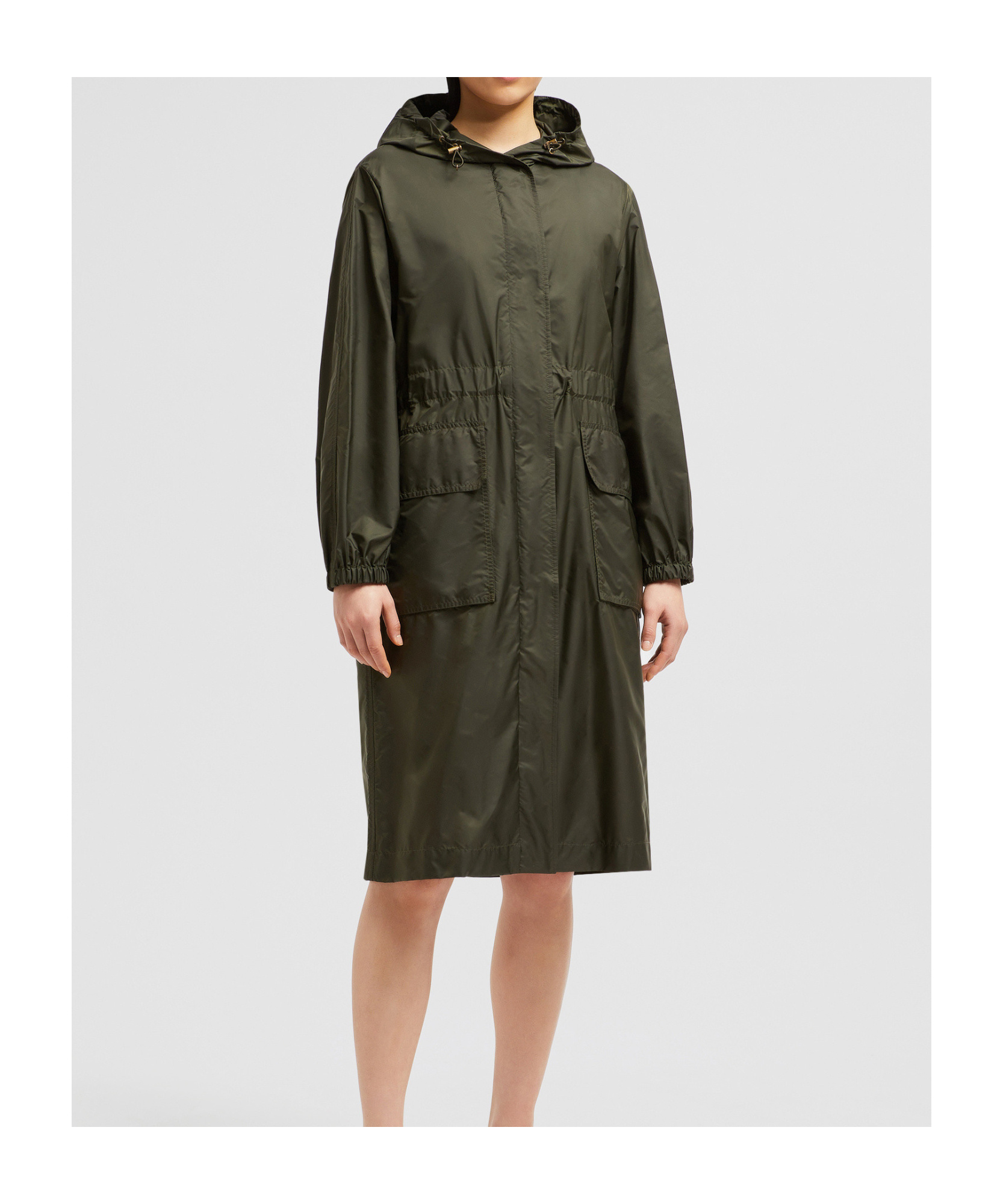 Moncler Long-sleeved Hooded Coat In Green