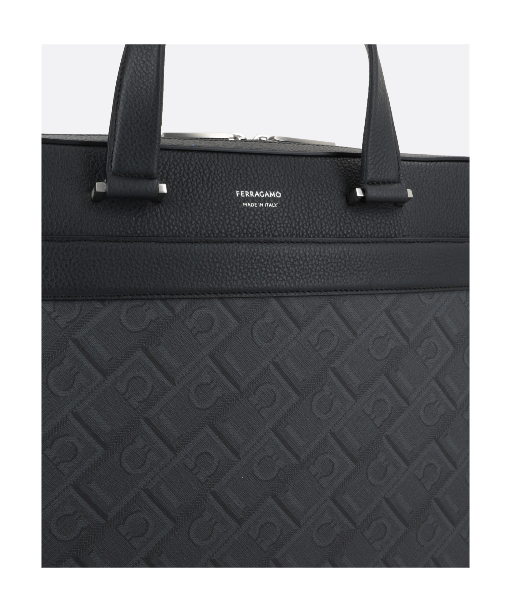 Ferragamo Men's Gancini Business Bag In Black Gray