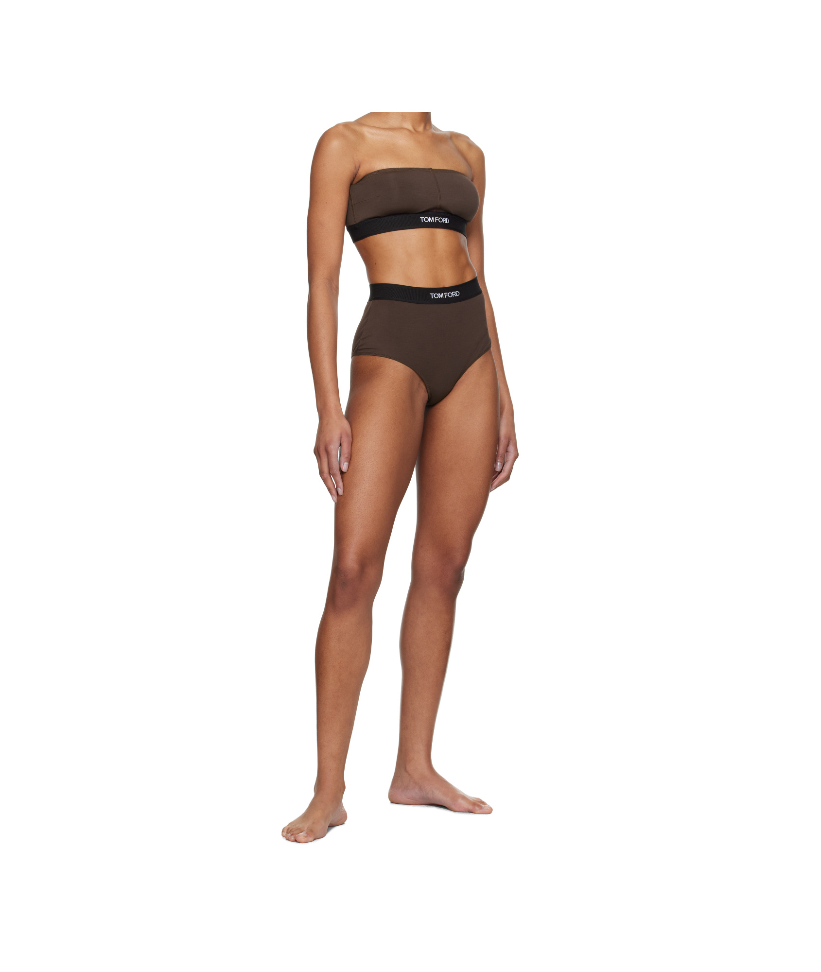 Tom Ford Logo Underband Strapless Bra In Brown