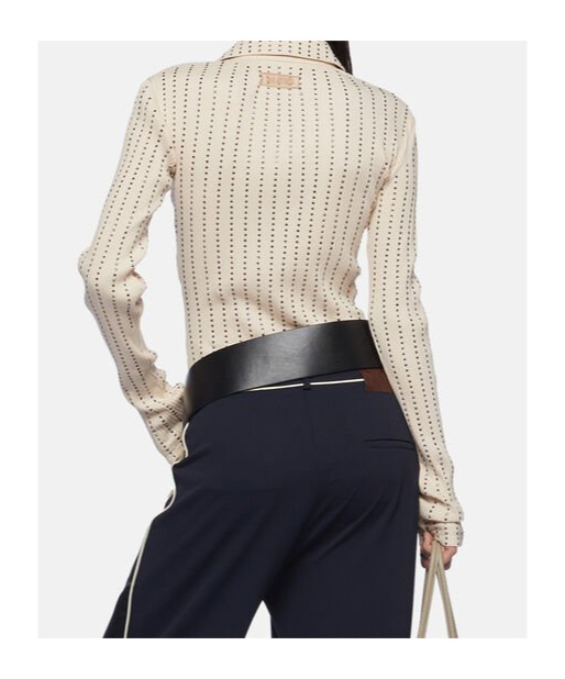 Shop Attico The Embellished Long-sleeved Polo Shirt In White