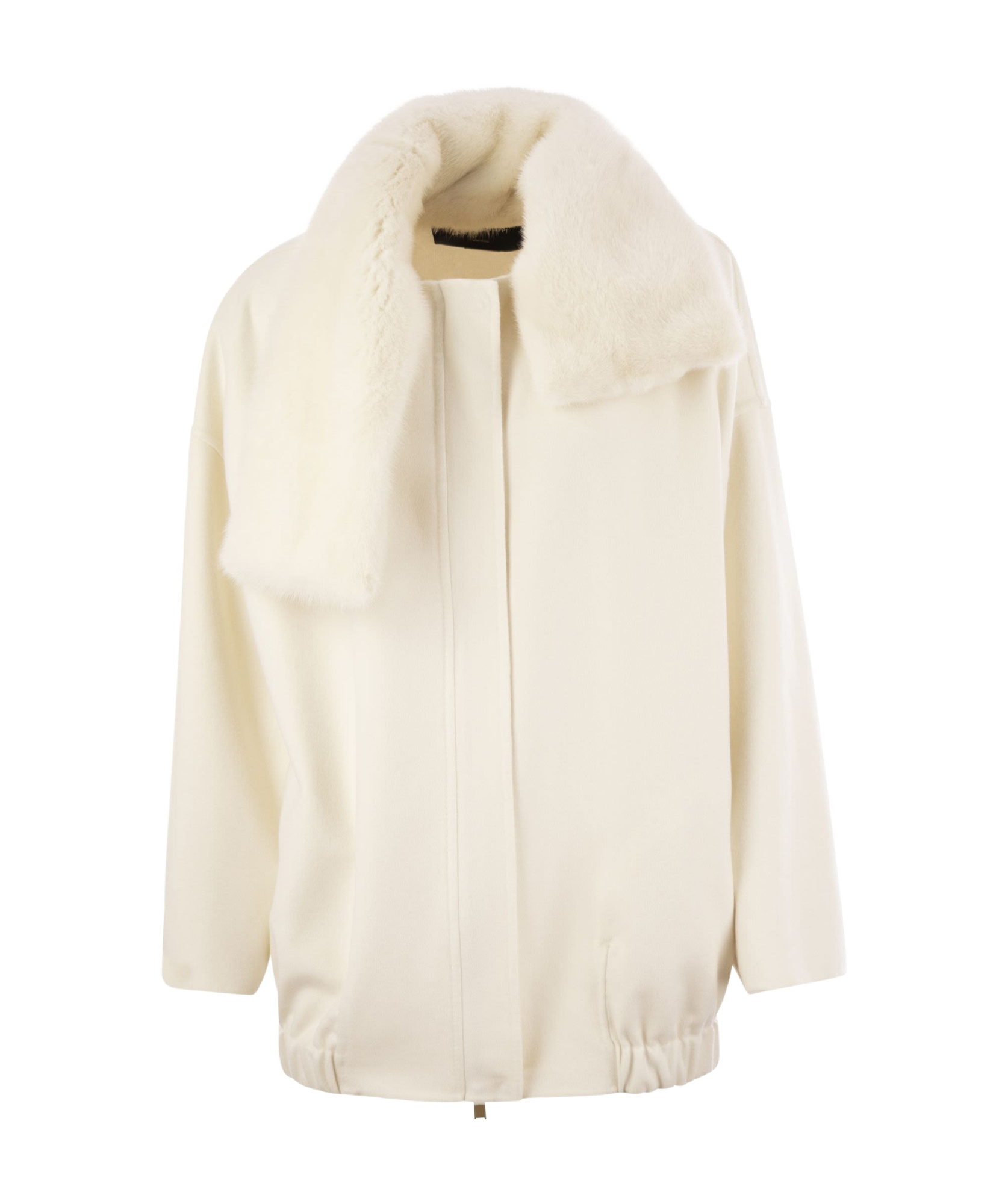 Fabiana Filippi Luxury Cashmere Caban With Mink Fur Collar In White