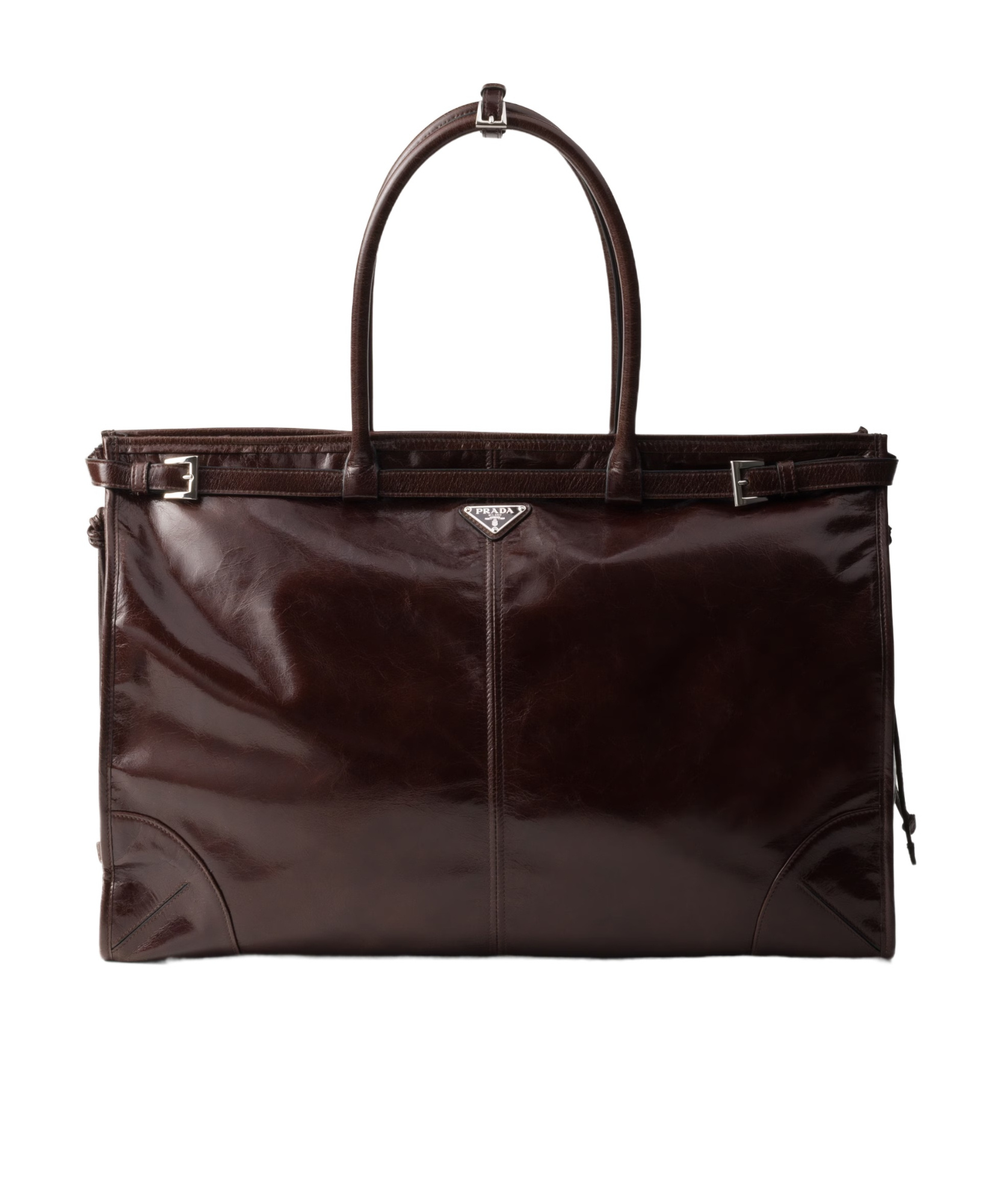 Prada Triangle-logo Leather Tote Bag In Dark Brown