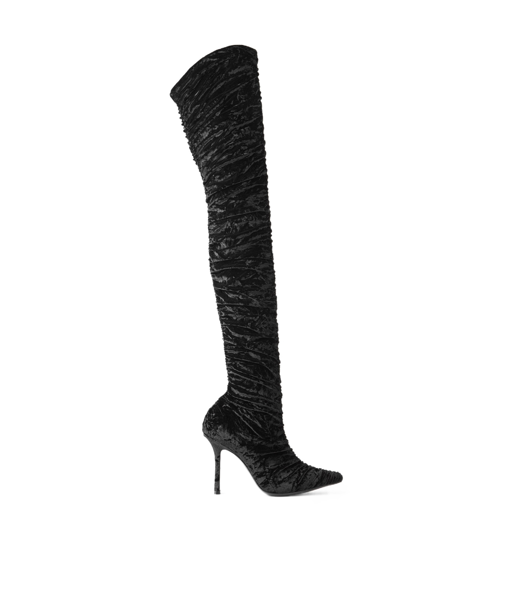 Jimmy Choo Lotta 100 Ruched Crushed-velvet Over-the-knee Boots In Black