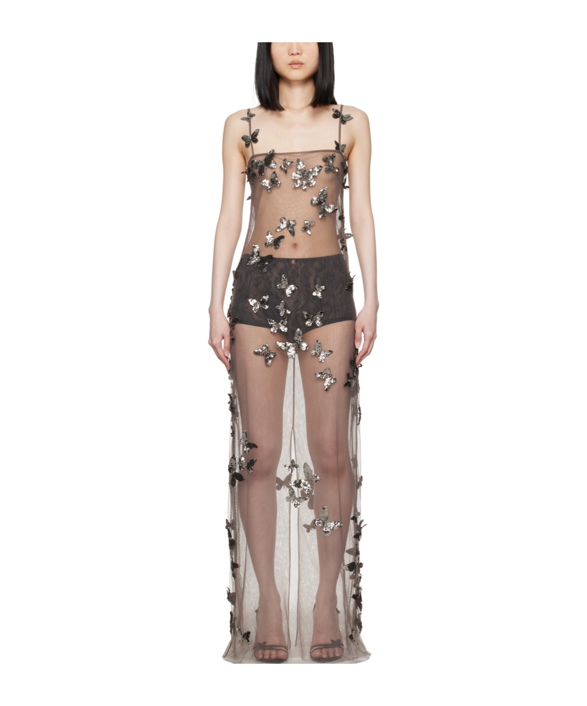 Blumarine Embroidered Sheer Maxi Dress In Multicolor