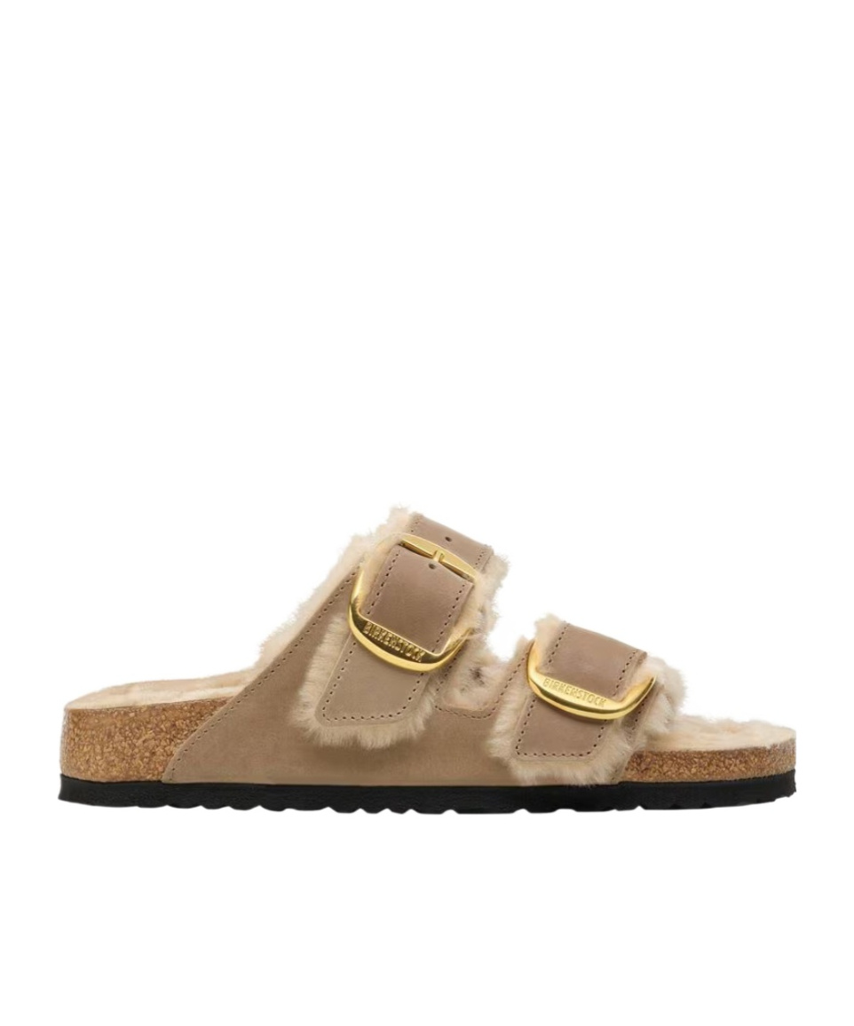 Birkenstock Arizona Big Buckle Shearling Sandals In Brown