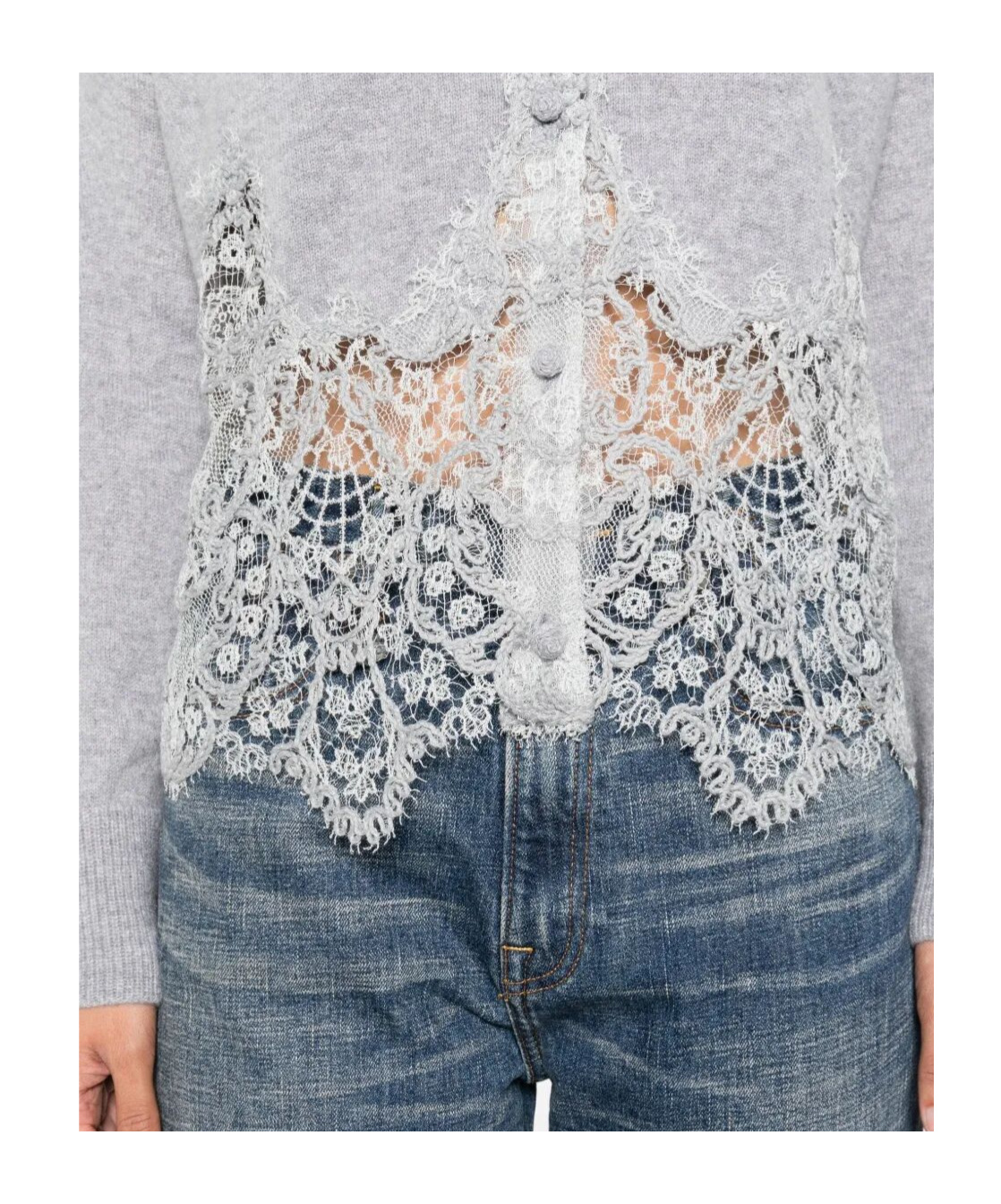 Ermanno Scervino Lace-trimmed Cashmere Cardigan In Gray