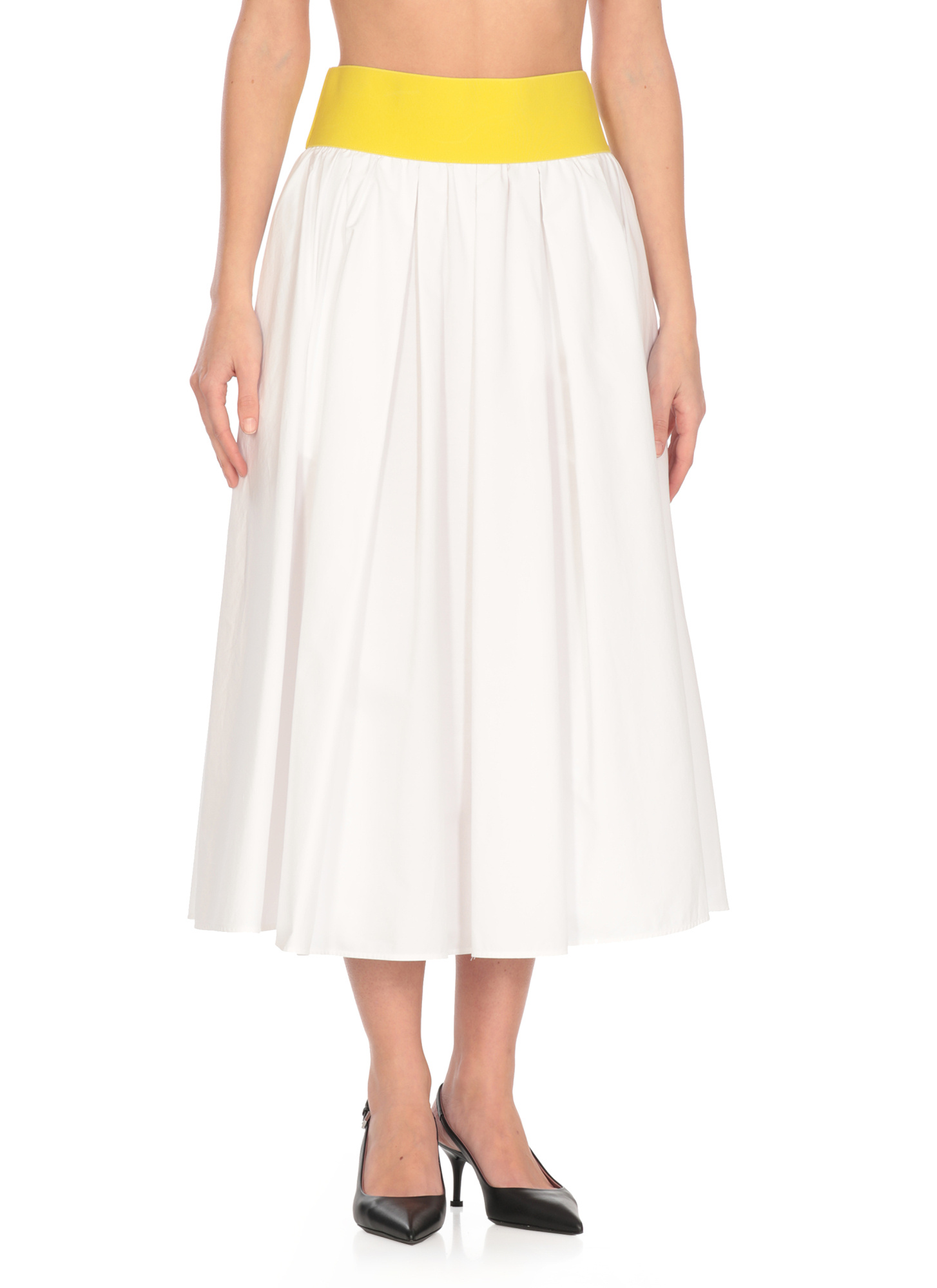 Msgm White Skirt With Contrasting Waist And Pleated Details In Fabric Woman In White