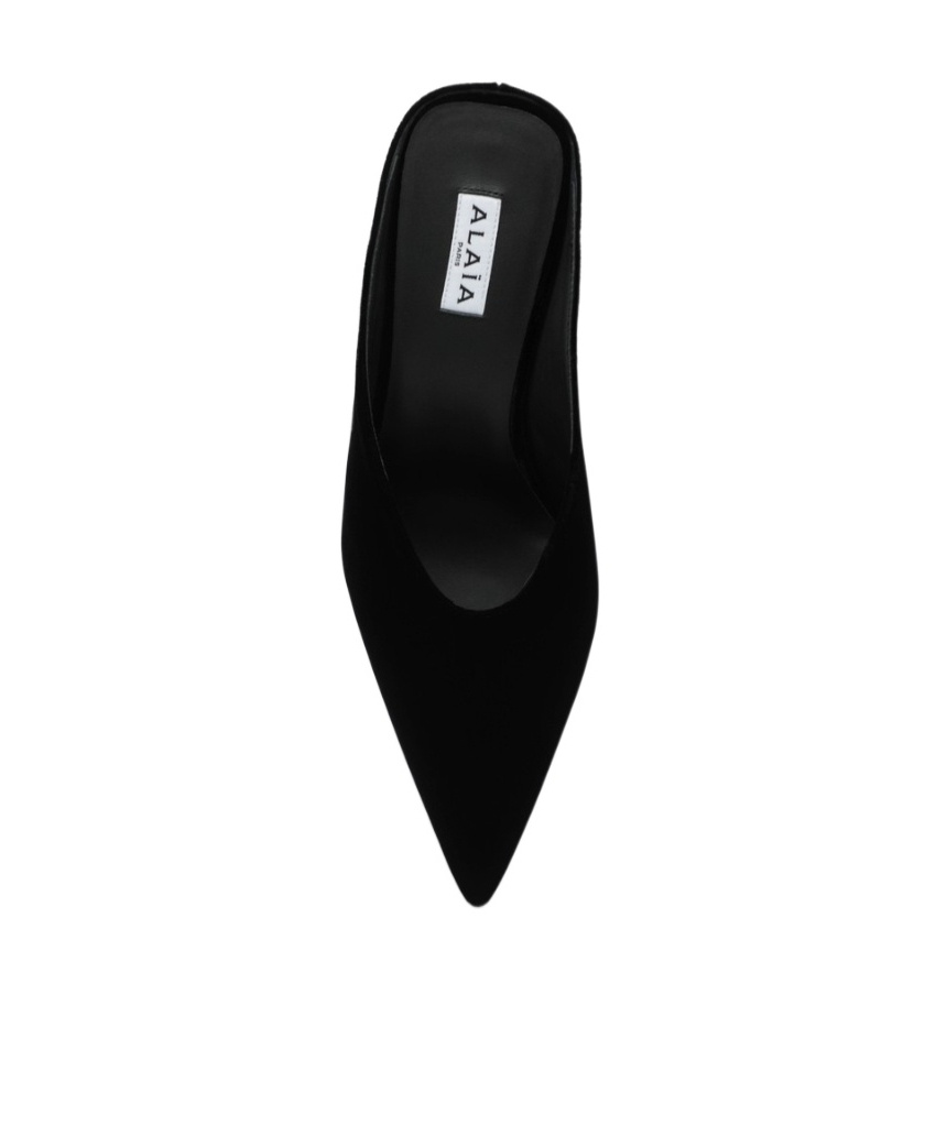 Alaïa Black Velvet Cube-heeled Mule In Black