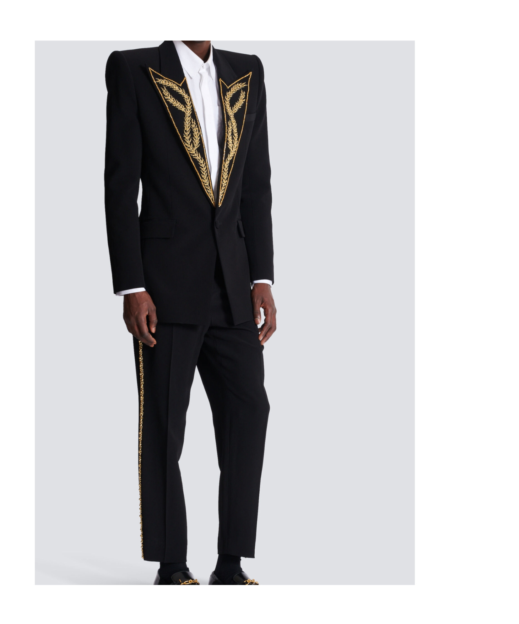 Balmain 1-button Jacket With Embroidered Collar In Black