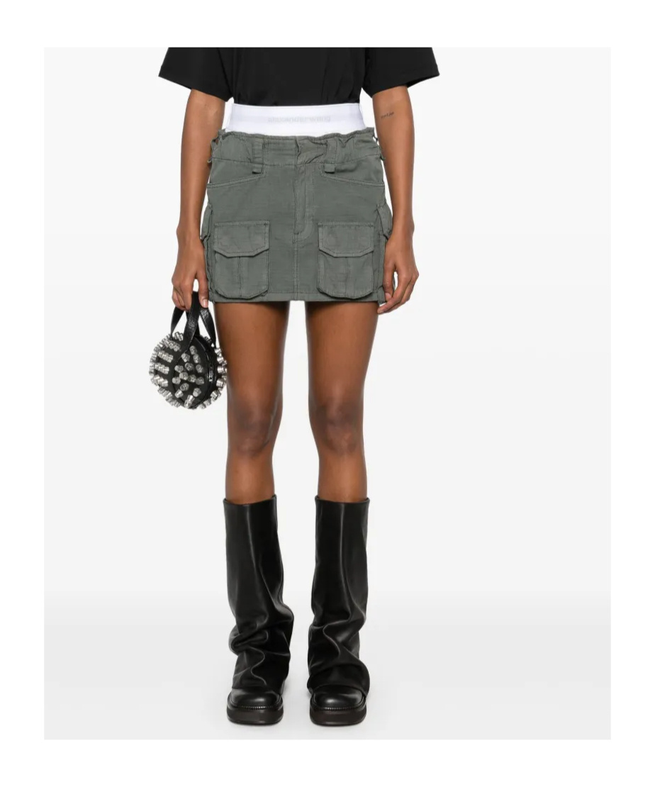 Shop Alexander Wang Logo-waistband Mini Skirt In Gray