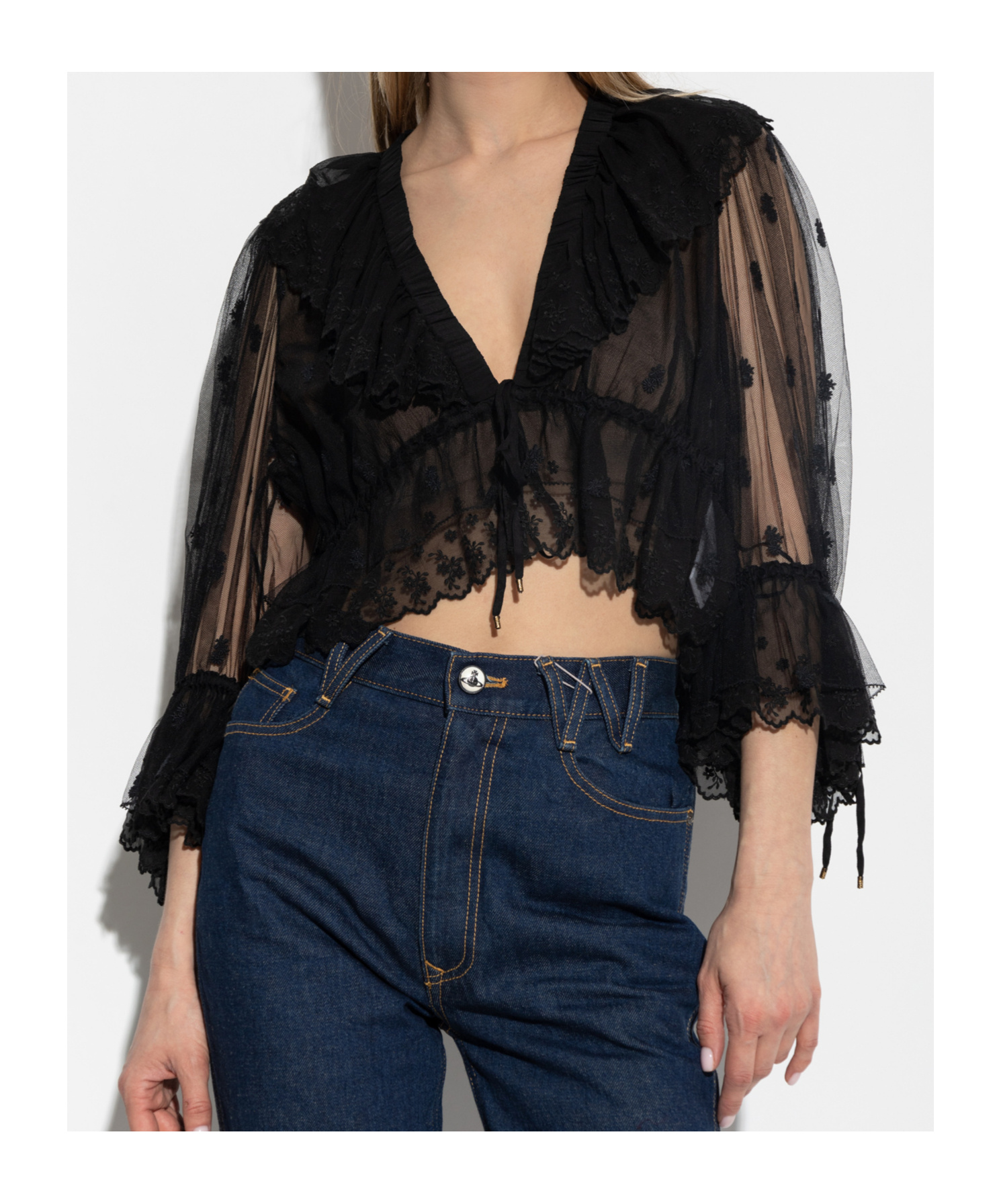 Chloé Cropped-spitzentop Mit V-ausschnitt In Black