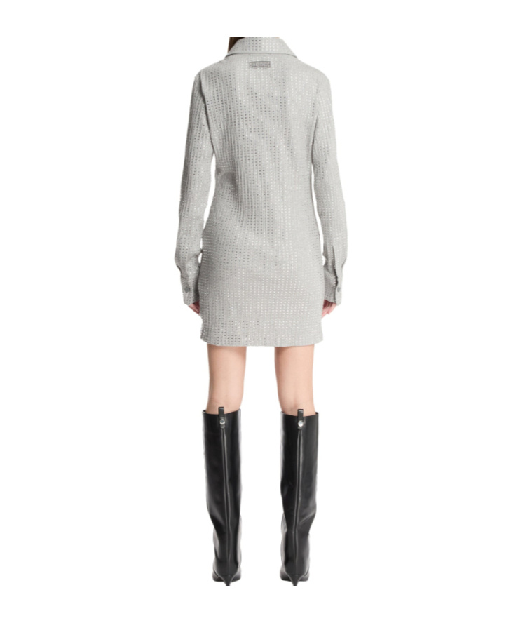 Attico Rhinestone Shirt Dress In Gray