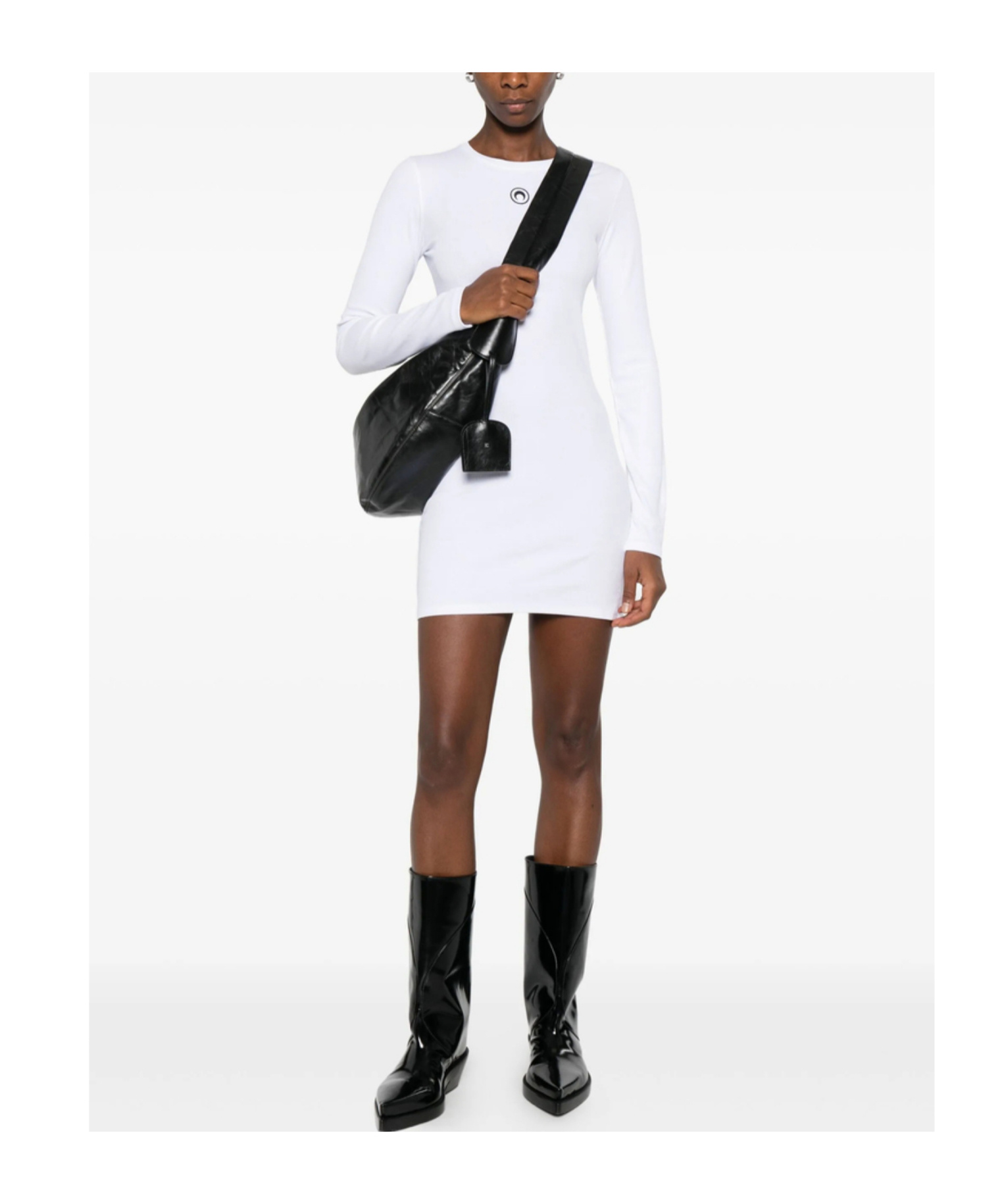 Marine Serre Ribbed Jersey Mini Dress With Long Sleeves In White
