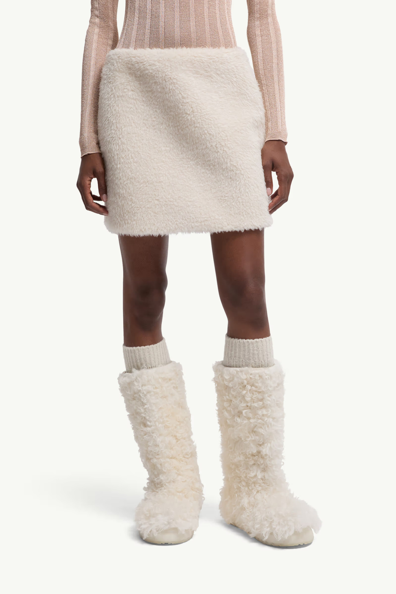 Moncler Logo Faux Fur Miniskirt In White