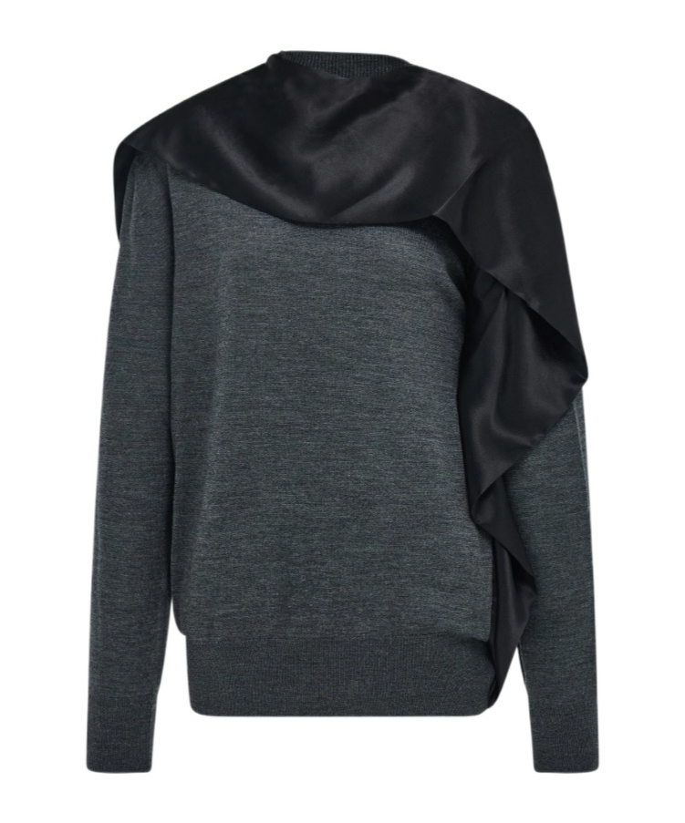 Ferragamo Satin Scarf Wool Sweater In Blue