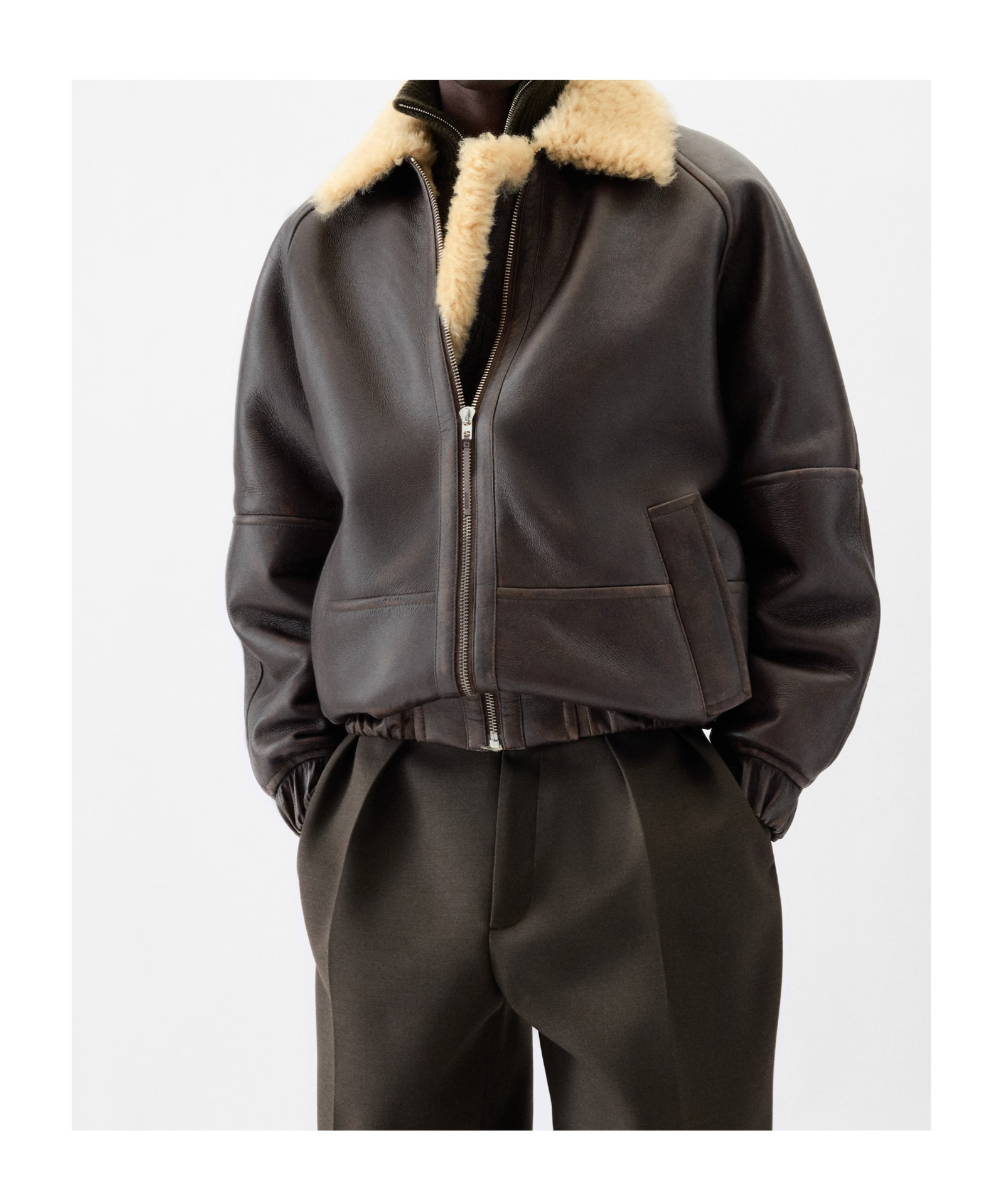 Jacquemus Bomber Jacket With Shearling Collar And Pockets In Brown