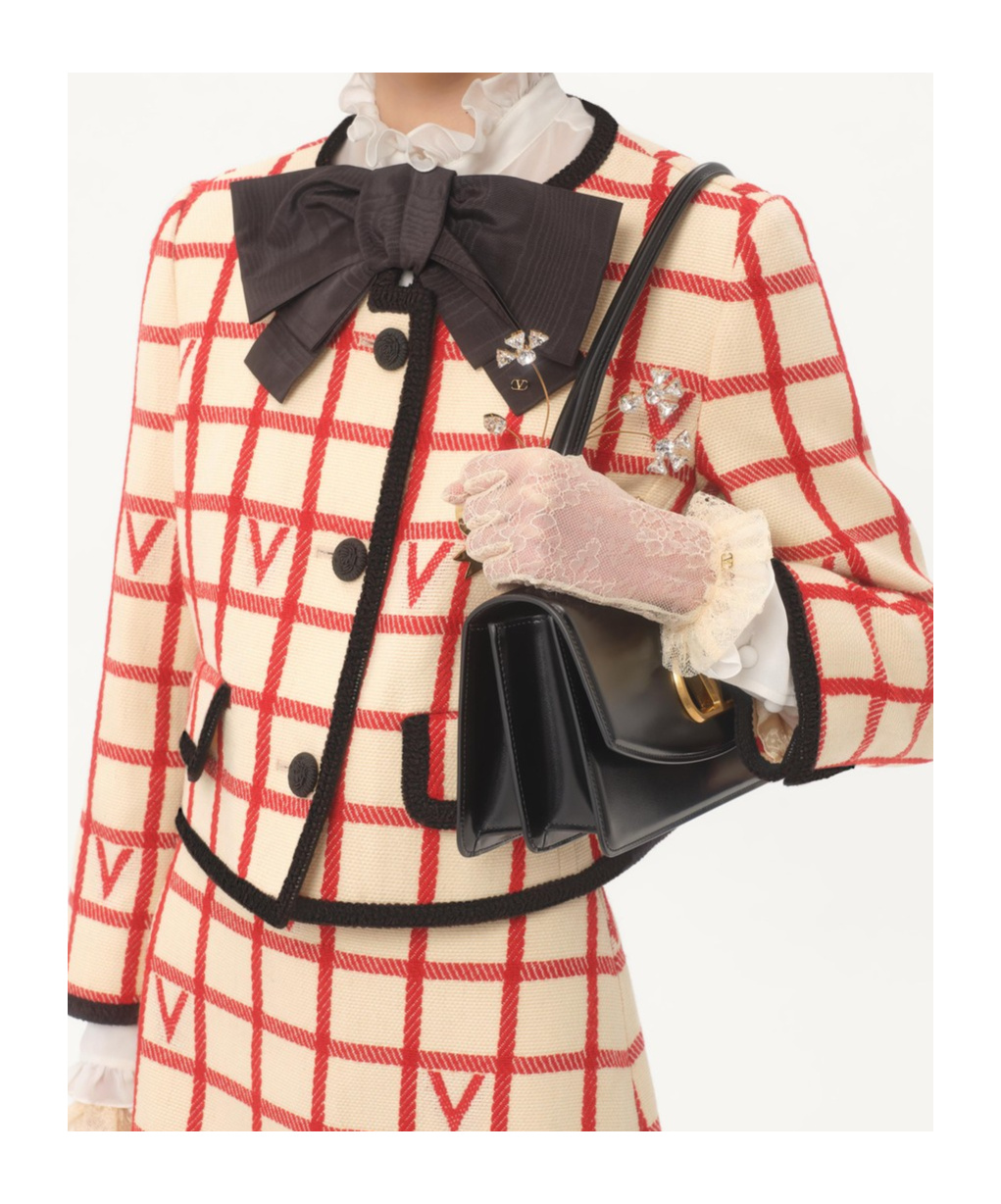Valentino Vlogo Cropped Piped Wool-blend Jacket In Neutral