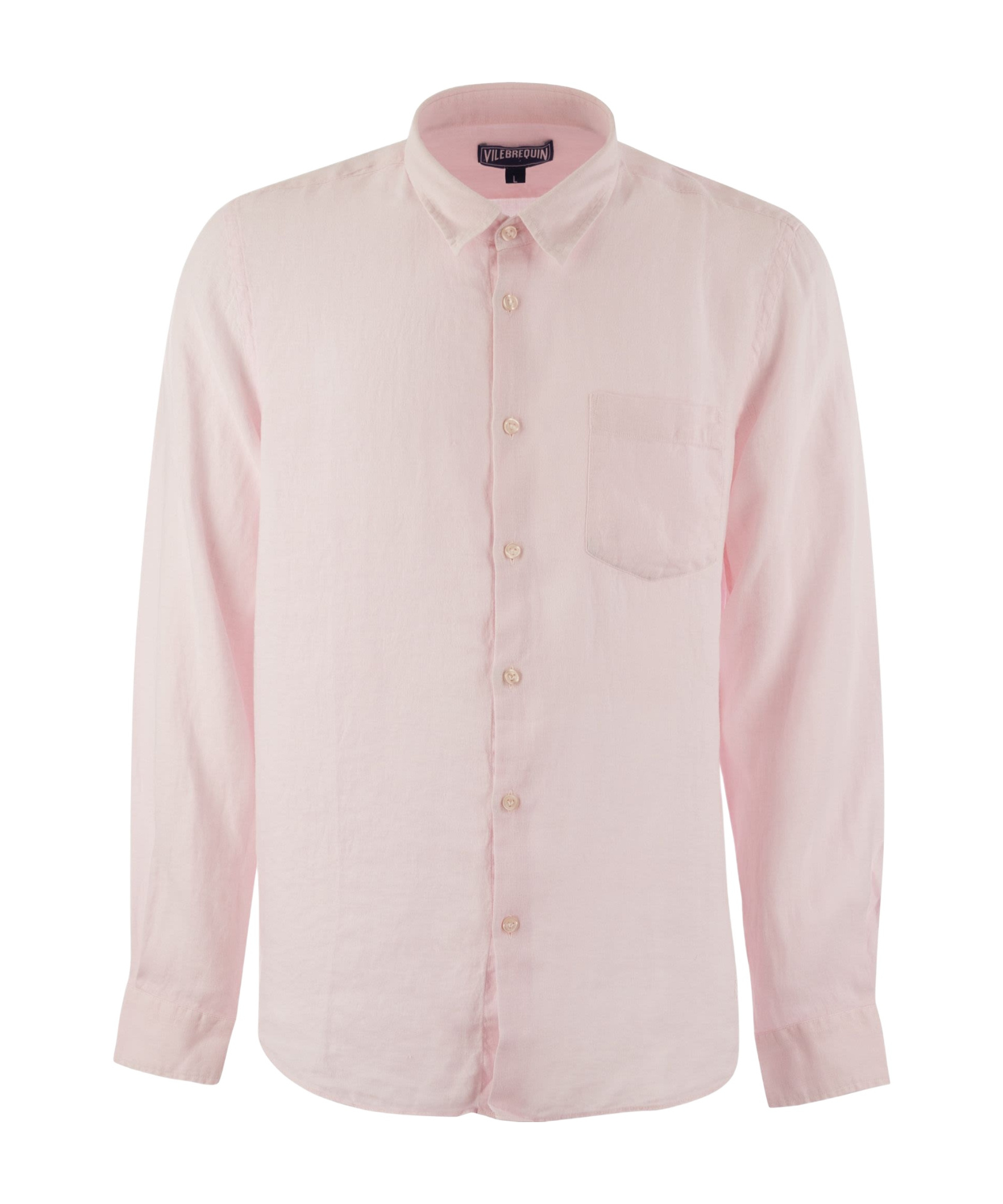 Vilebrequin Caroubis Solid Shirt In Linen In Pink