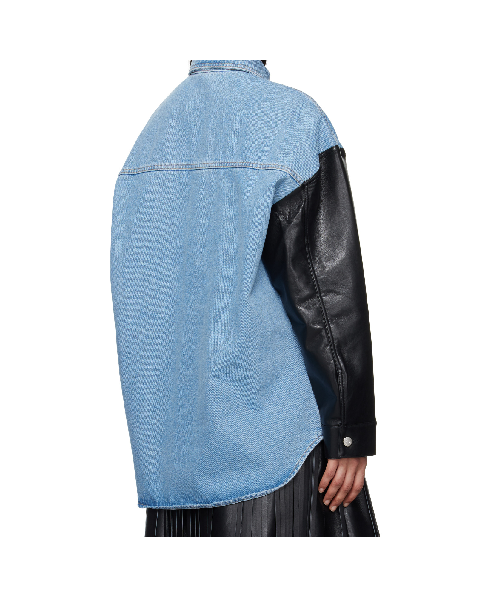 Nanushka Zinnie Shirt Jacket Mid Blue/black In Blue, Black