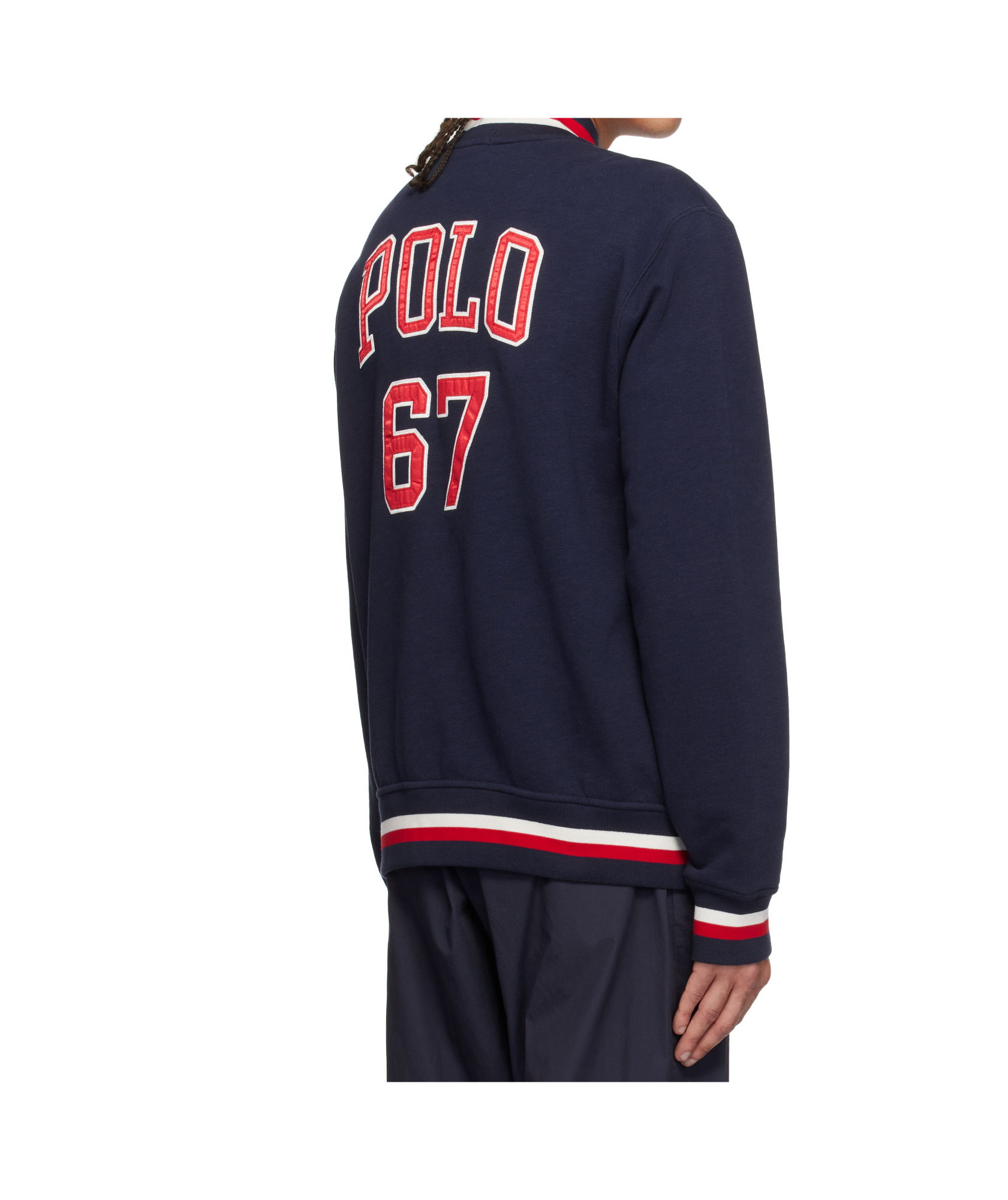 Polo Ralph Lauren Ribbed Collar Striped Detailing Front Pockets Jacket In Navy Blue