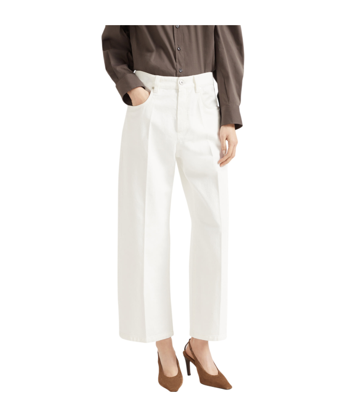 Brunello Cucinelli Women Contemporary Square Denim Pants With Jewel In White