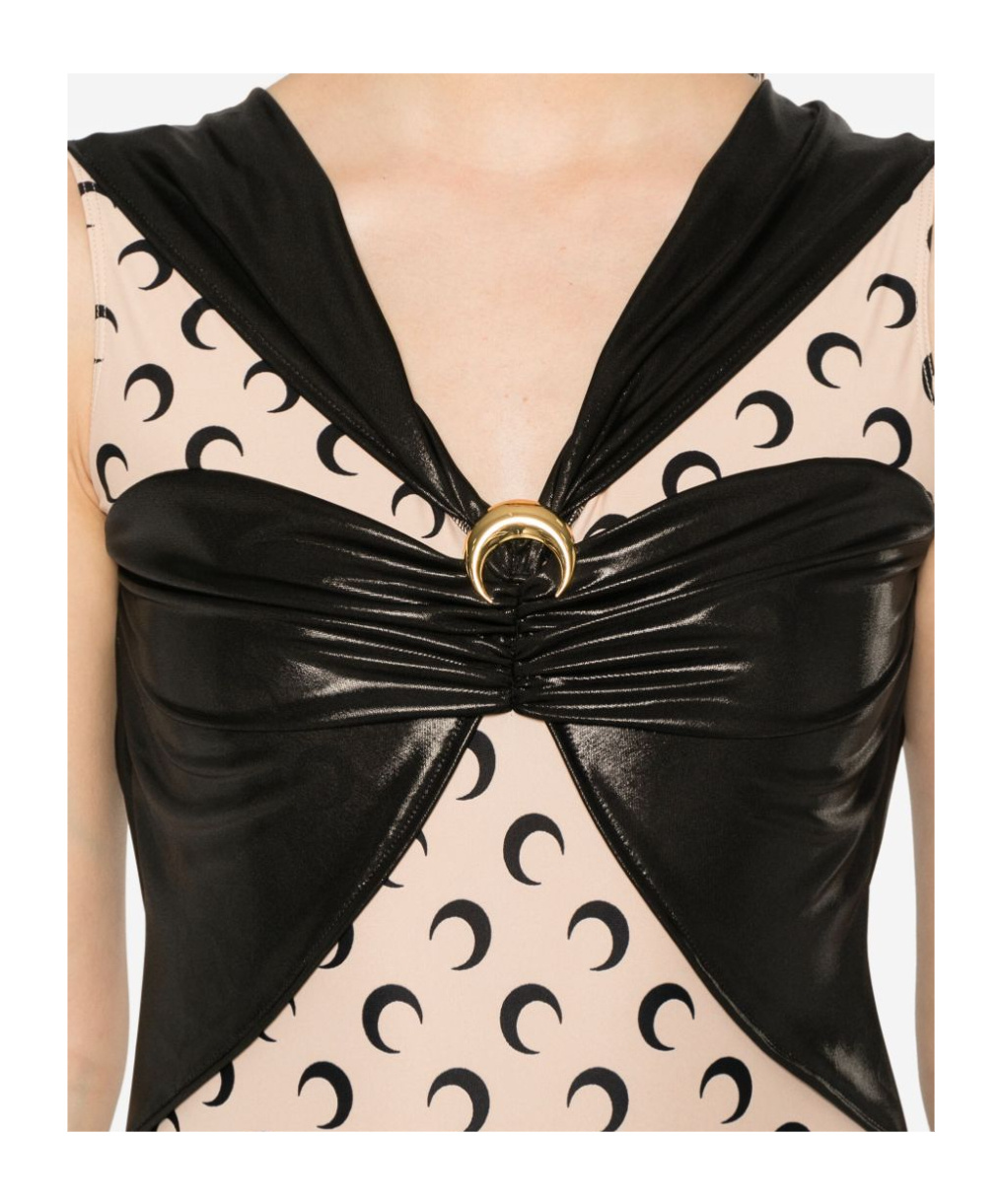 Marine Serre Draped Viscose Bodysuit In Black