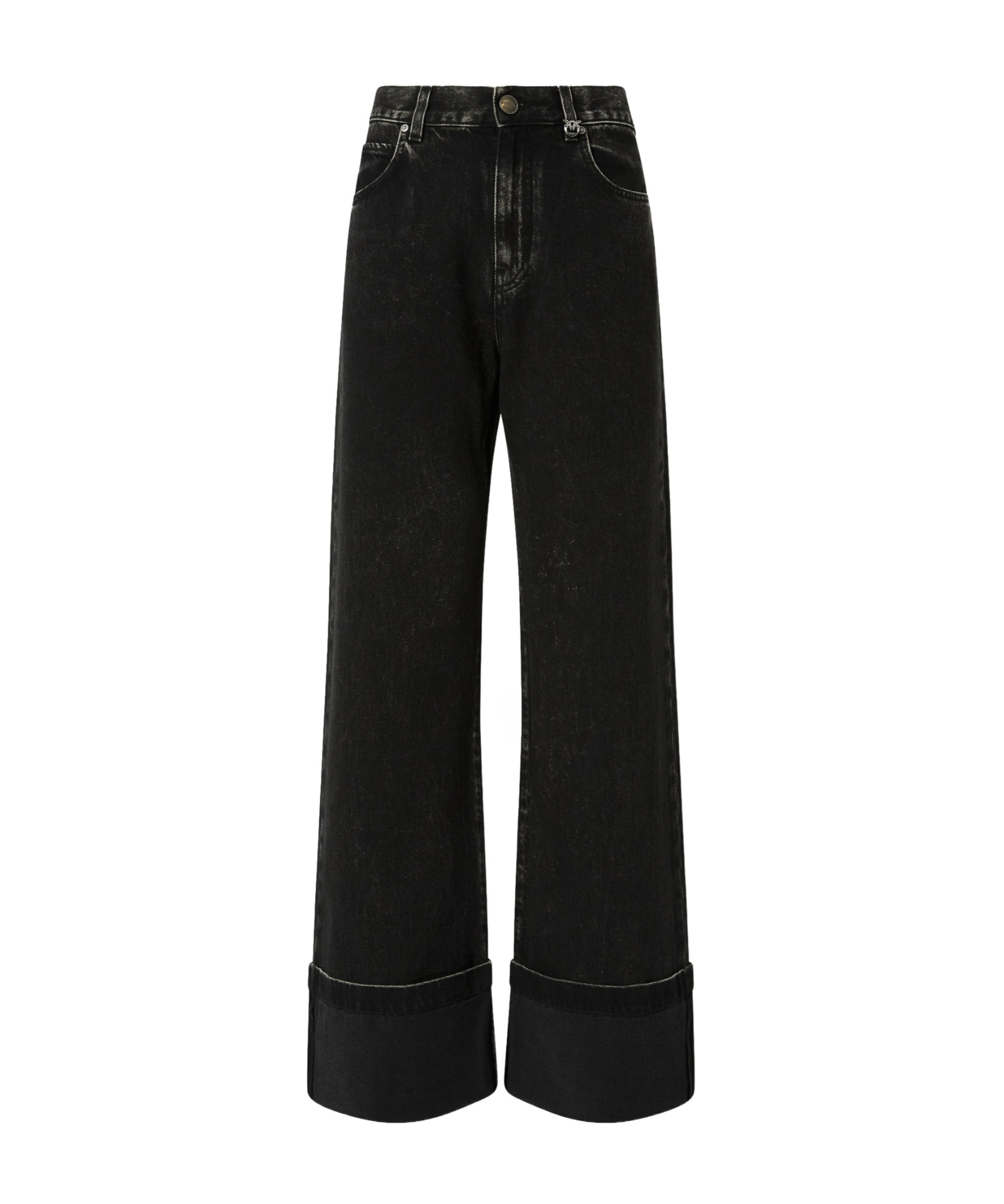Pinko Wide-leg Denim Jeans With Fixed Cuff In Black