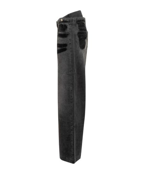Attico Layered Waist Wide-leg Jeans In Black
