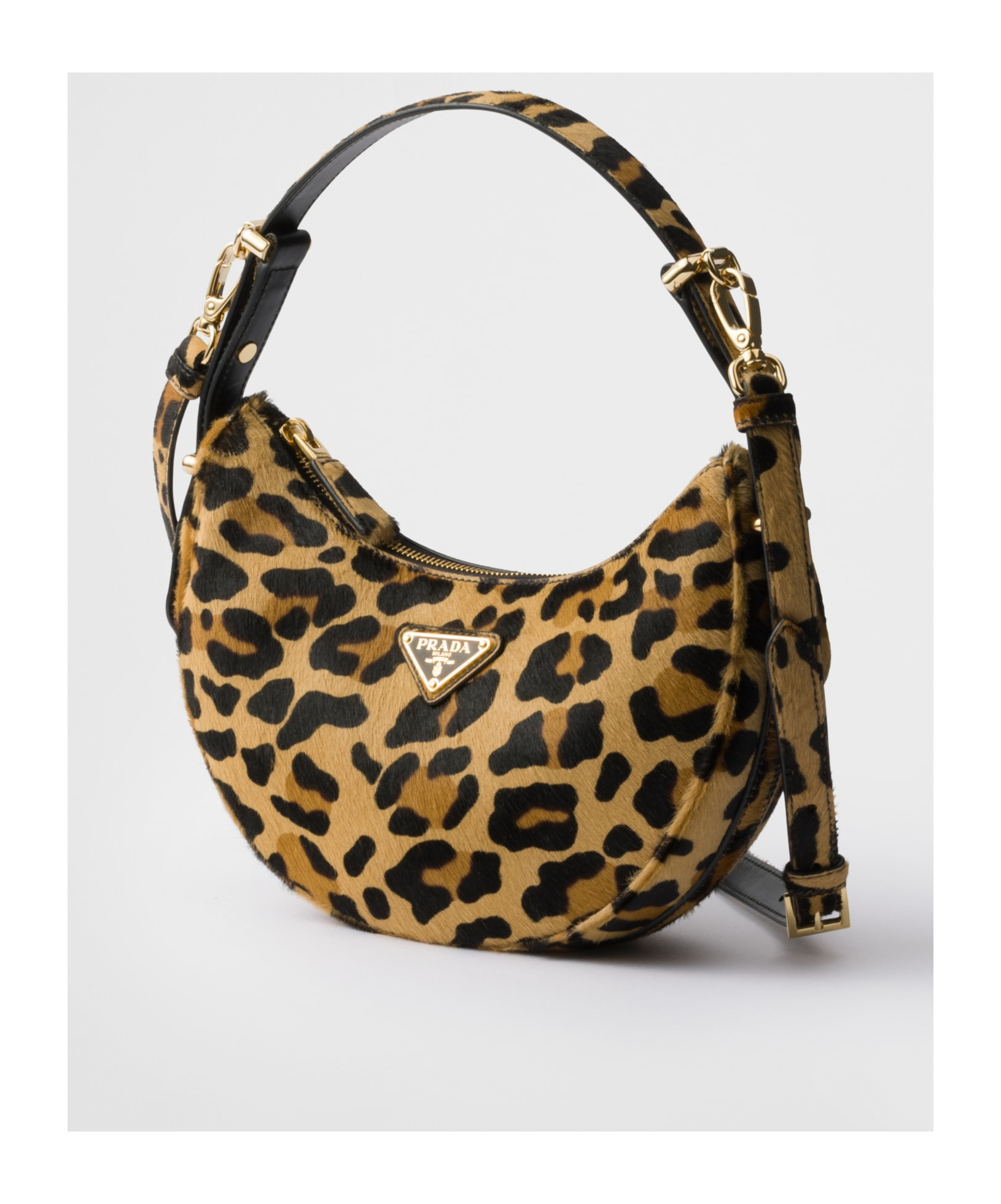 Prada Arqué Printed Leather Shoulder Bag In Black