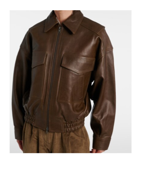 Staud Eugene Leather Bomber Jacket In Brown