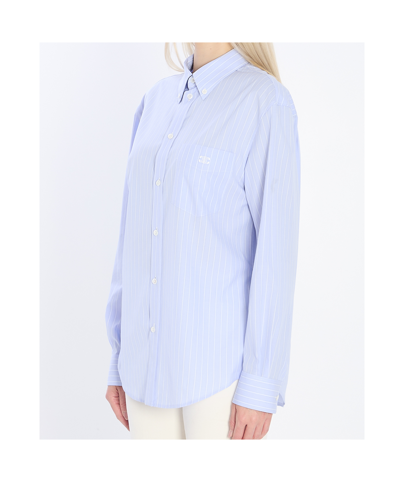 Celine Women Triomphe Striped Shirt In Blue