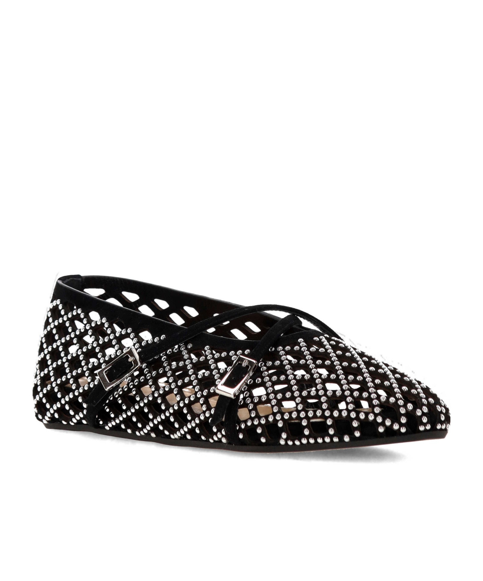 Machmach Crystal-embellished Lattice Ballet Flats In Black