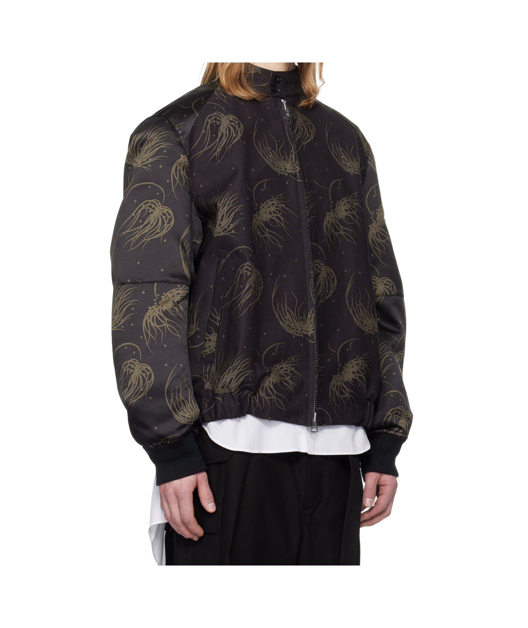 Sacai Black Dot Flower Print Bomber Jacket In Black