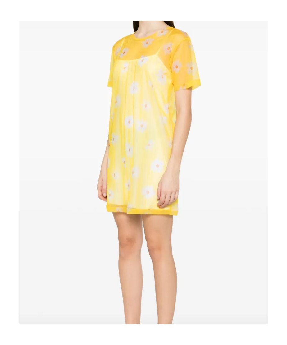 Moschino Sheer Daisy Floral Mini Dress In Yellow