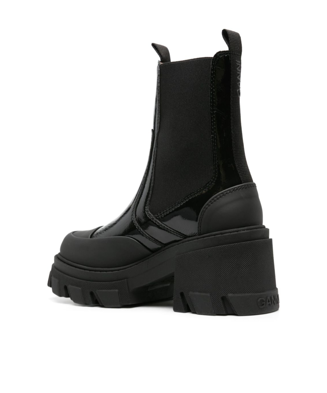 Ganni Patent-leather Platform Chelsea Boots In Black