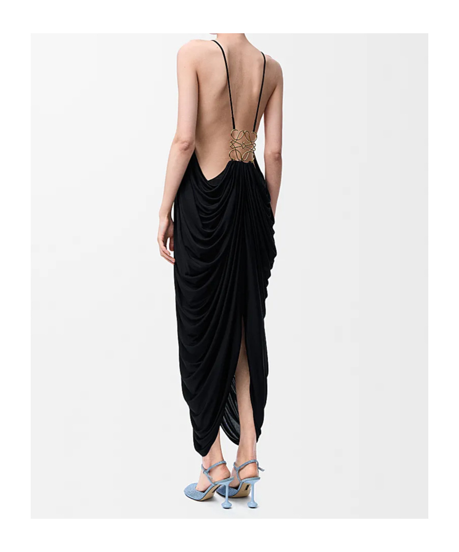 Loewe Womens Black Draped Anagram-hardware Silk Midi Dress In Black