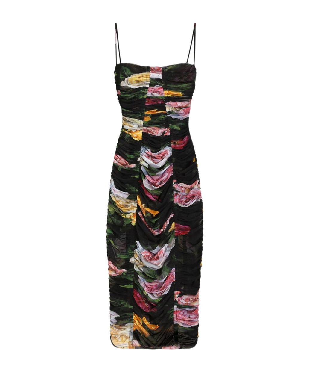Dolce & Gabbana Paneled Ruched Floral-print Tulle Dress In Black