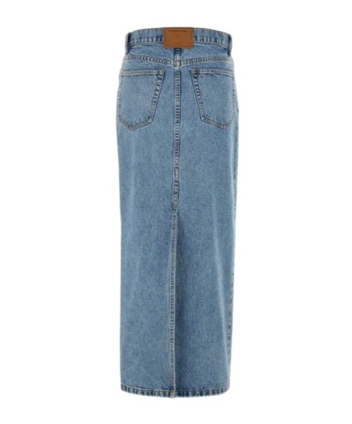 Alexander Wang Embellished Denim Skirt With Pockets And Stitching In Blue