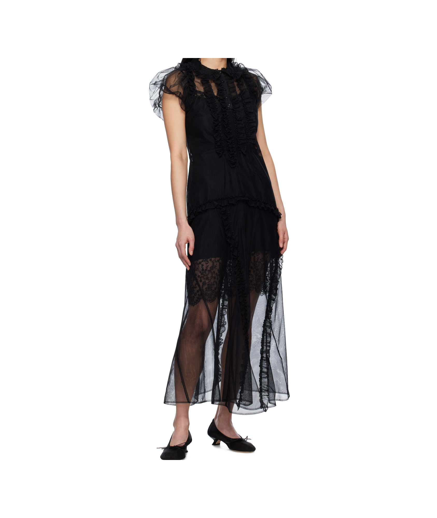 Simone Rocha Black Ruffle Frill Multi-seam Maxi Dress In Blue