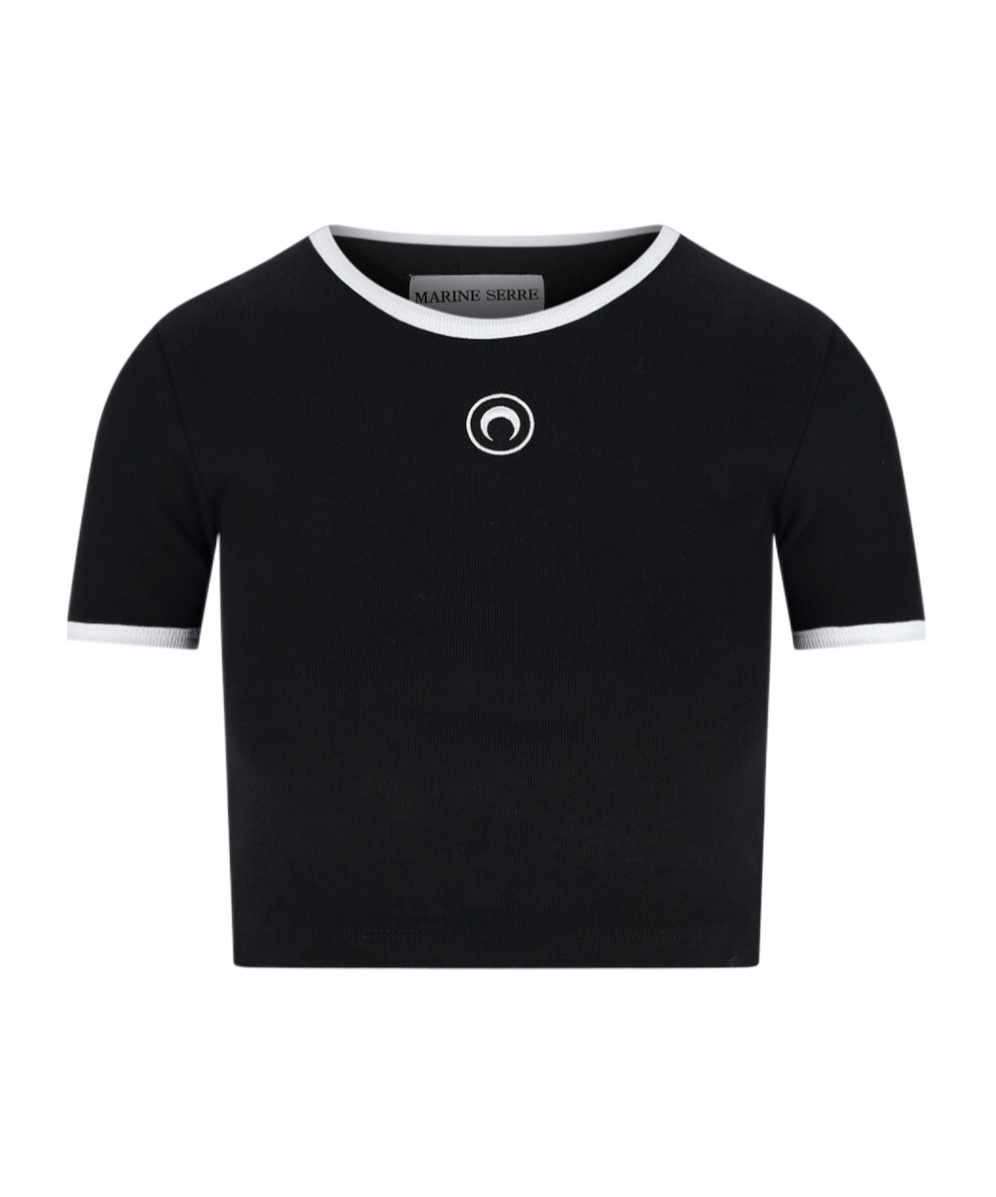 Marine Serre Logo Ringer Top In Black