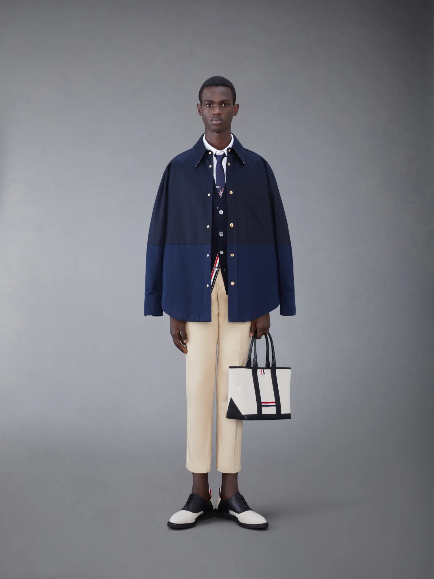 Thom Browne Long-sleeved Poplin Shirt With Signature Stripes In White