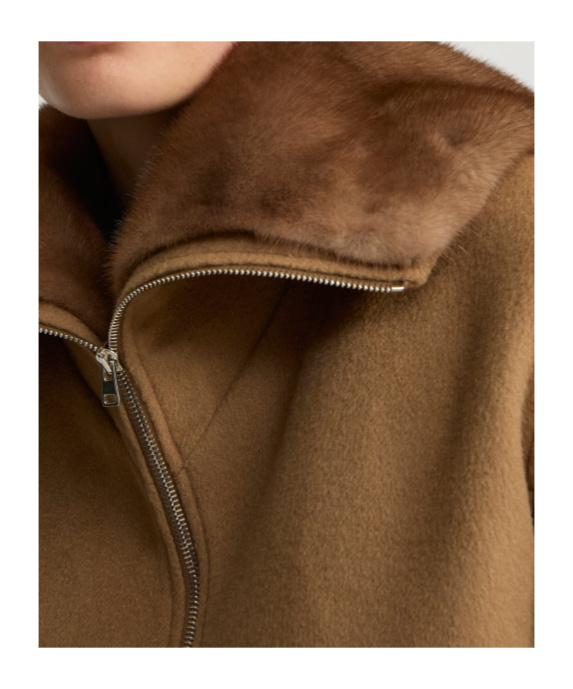 Yves Salomon Cashmere-blend Cropped Blouson With Removable Mink Fur Collar In Brown