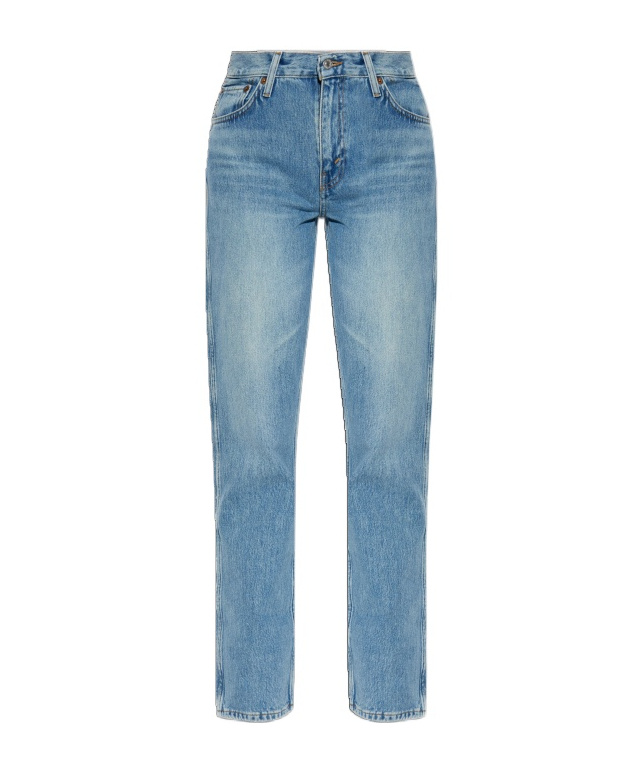 Re/done High Rise Ankle Crop Jeans In Indigo In Blue