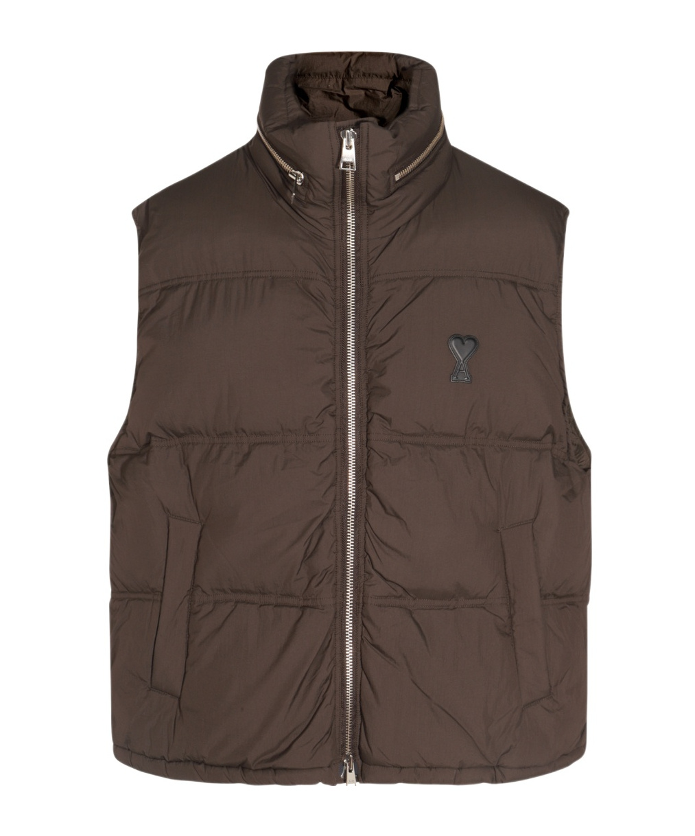 Ami Alexandre Mattiussi Ami Paris Monogram Patch Puffer Gilet In Brown