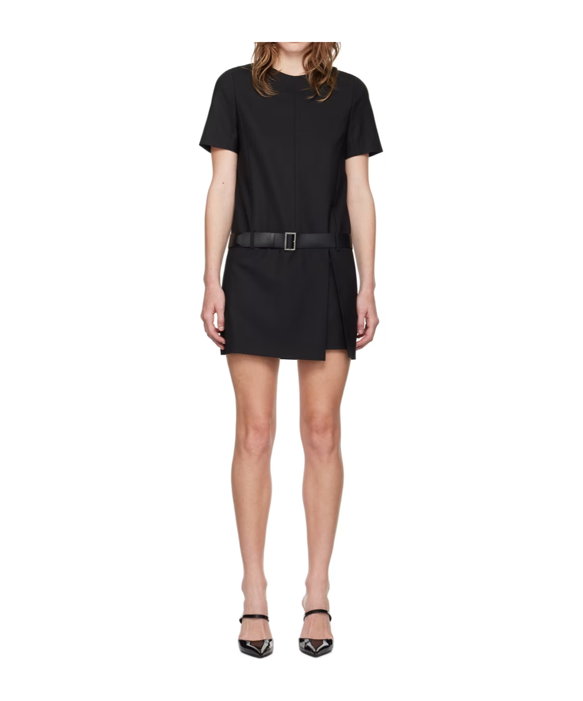 Juunj Waist Belt Mini Dress In Black