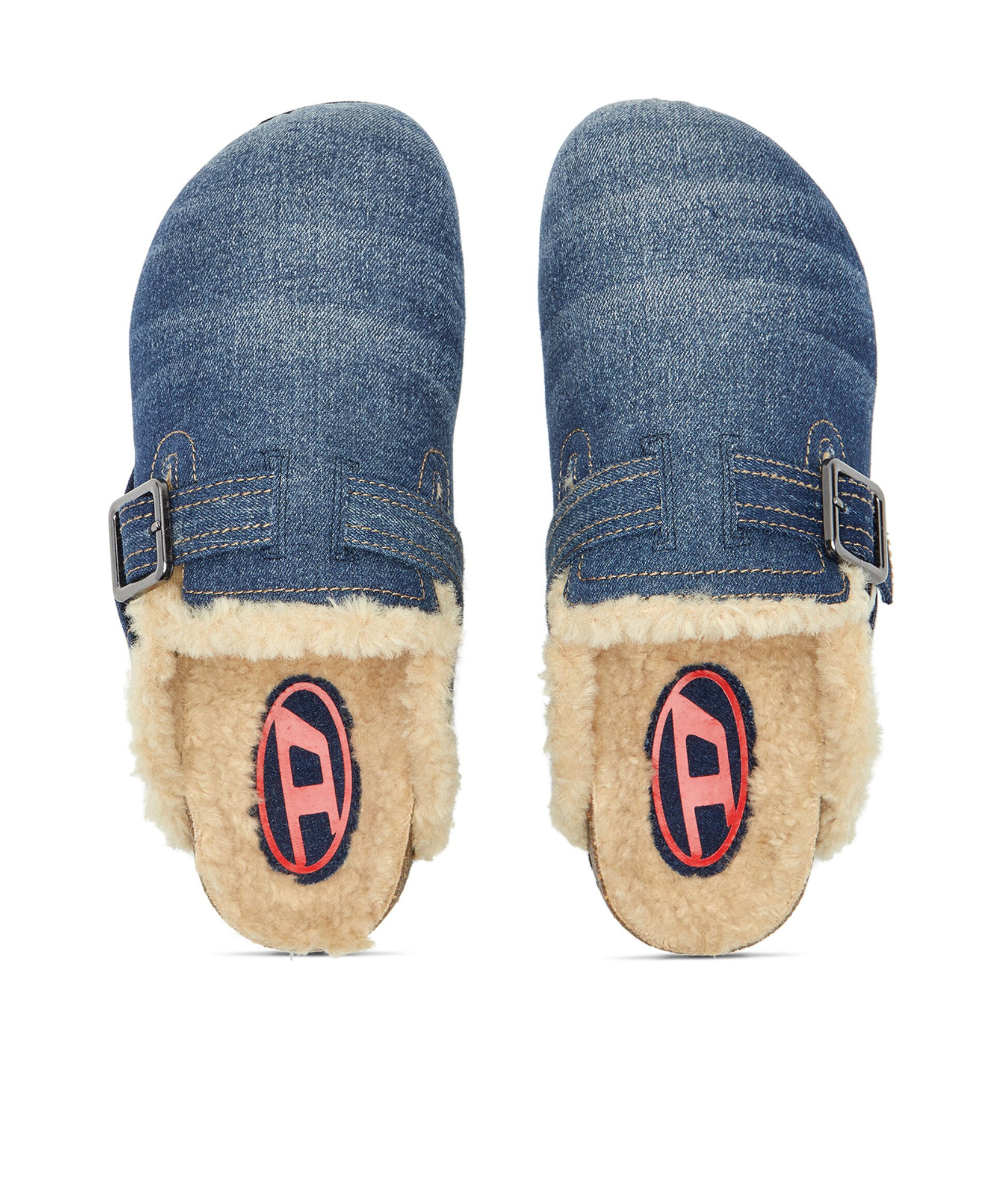 Diesel D-woodstock Denim Slippers In Blue