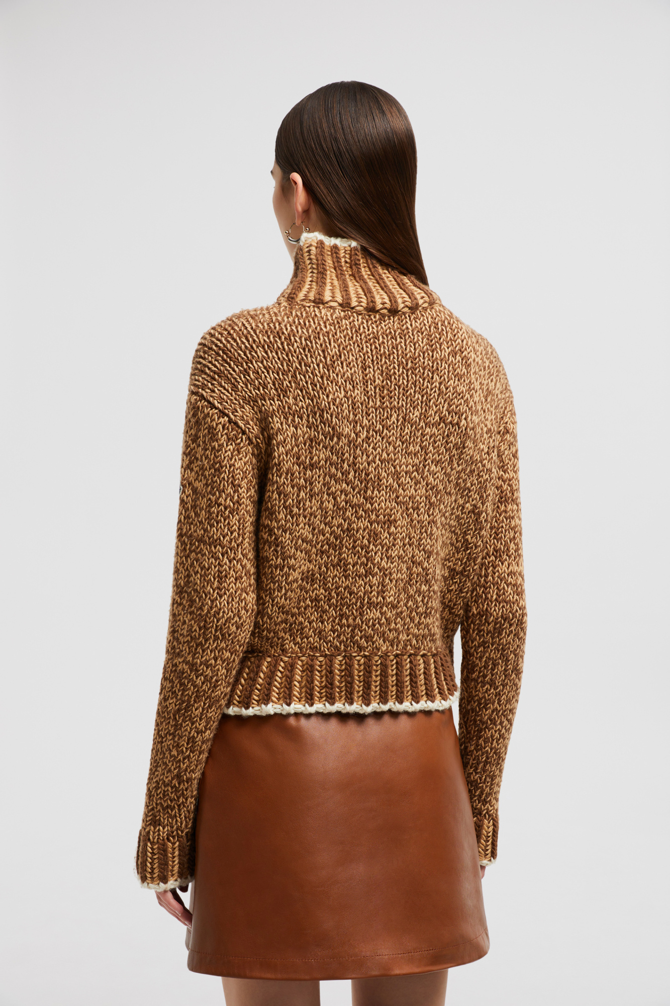 Moncler Patterned Wool Turtleneck Sweater In Brown